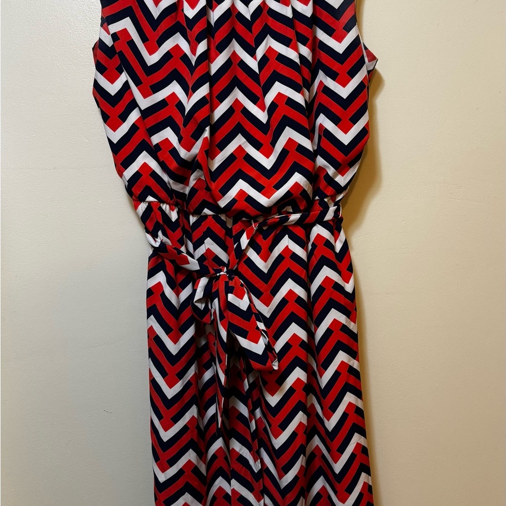 Amanda Lane Chevron Sleeveless Dress - Red, Black, White